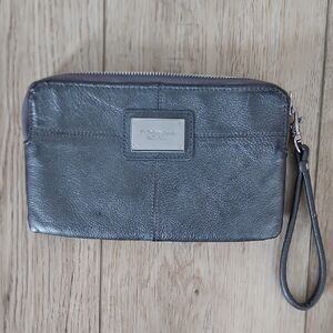 Tignanello Pewter Charcoal Gray Leather Wallet with Striped Interior
